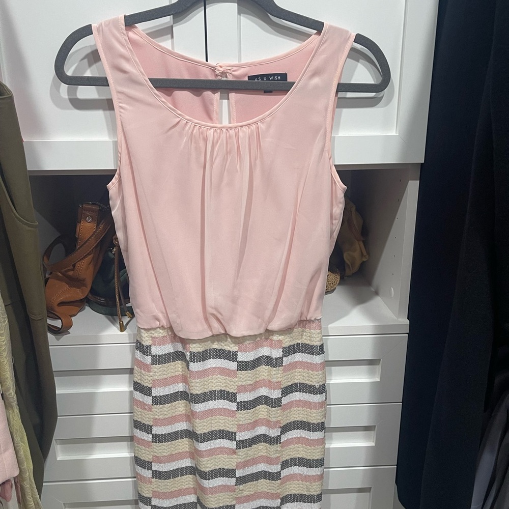 As U Wish Pink and Silver Sleeveless Sundress